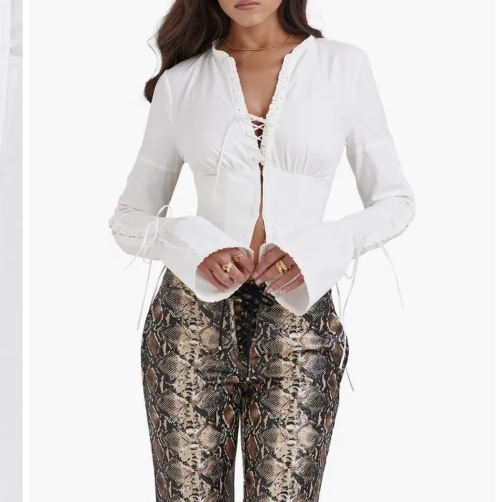 House of CB Anissa White Lace up Top